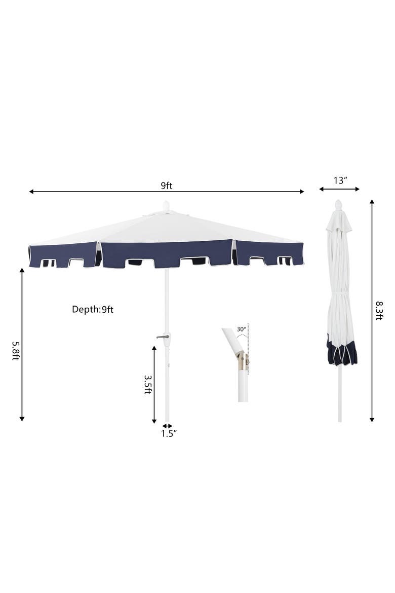 Baiona Coastal Octagon Aluminum Market Outdoor Patio Umbrella with Crank Lift and Tilt, UV-Resistant Square Trim Canopy, Alternate, color, White/Navy