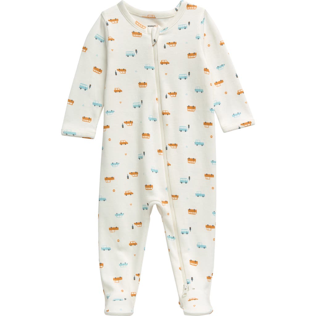 Nordstrom Print Cotton Footie Romper In Ivory Egret Tiny Cars