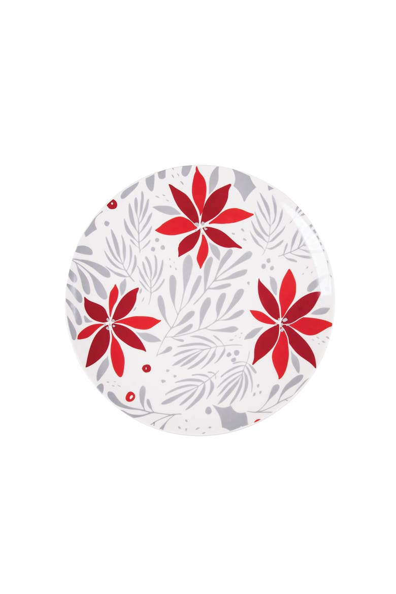 Poinsettia Christmas Round Decorative Platter, Main, color, White