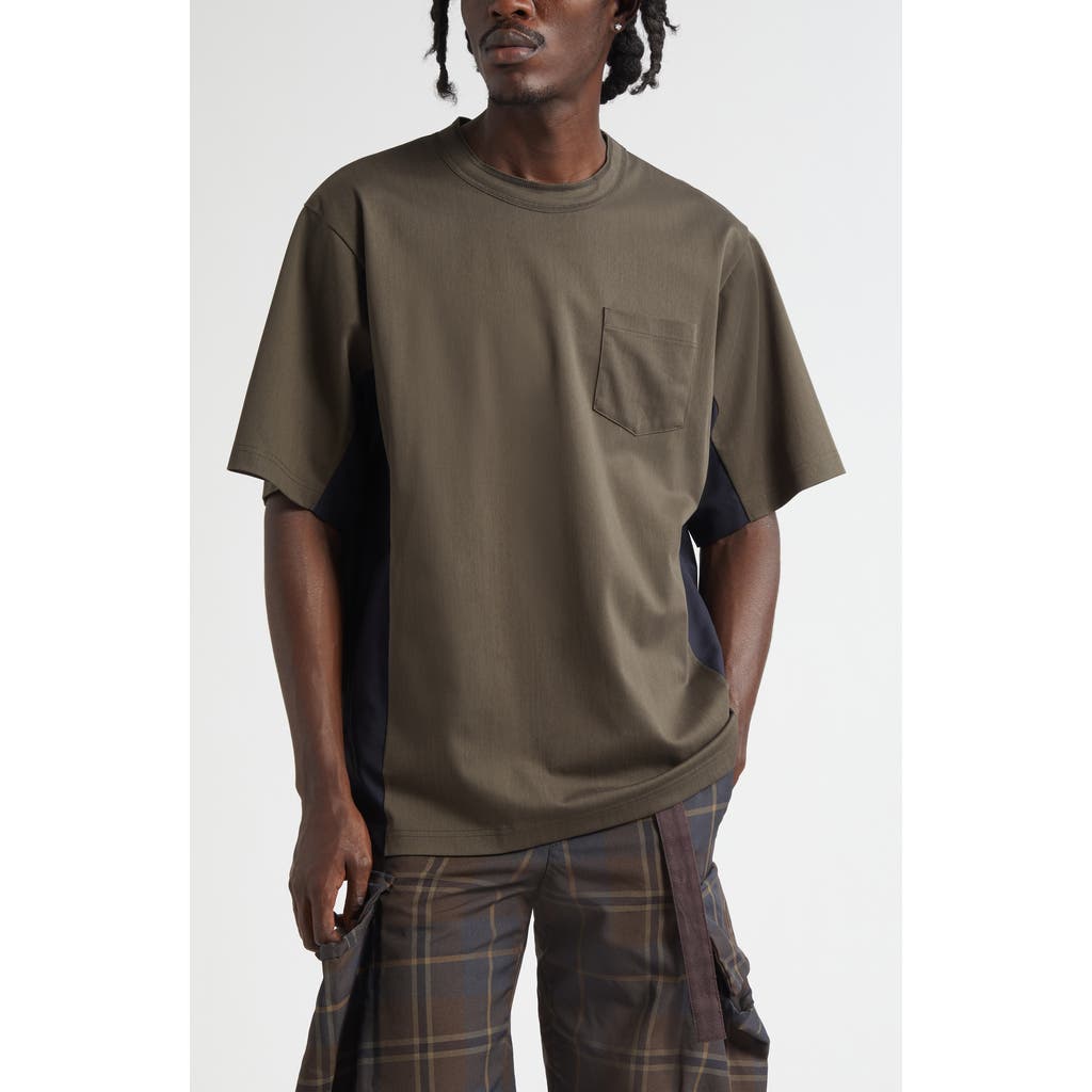 Sacai Suiting Mixed Media Pocket T-shirt In Multi