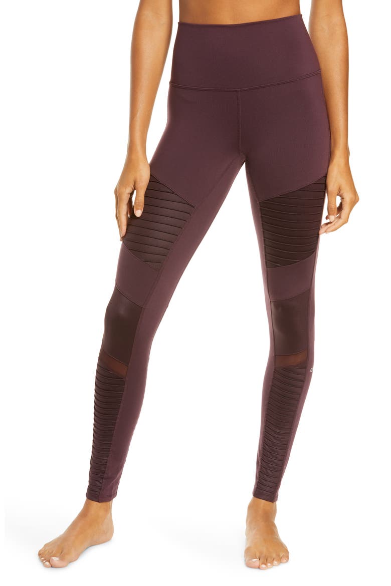 High Waist Moto Leggings, Main, color, OXBLOOD