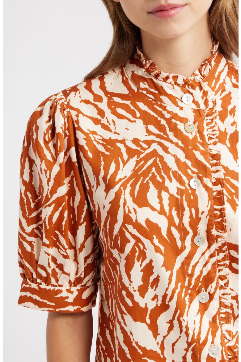 Carolina Print Button-Up Shirt, Alternate, color, TERRACOTTA ZEBRA