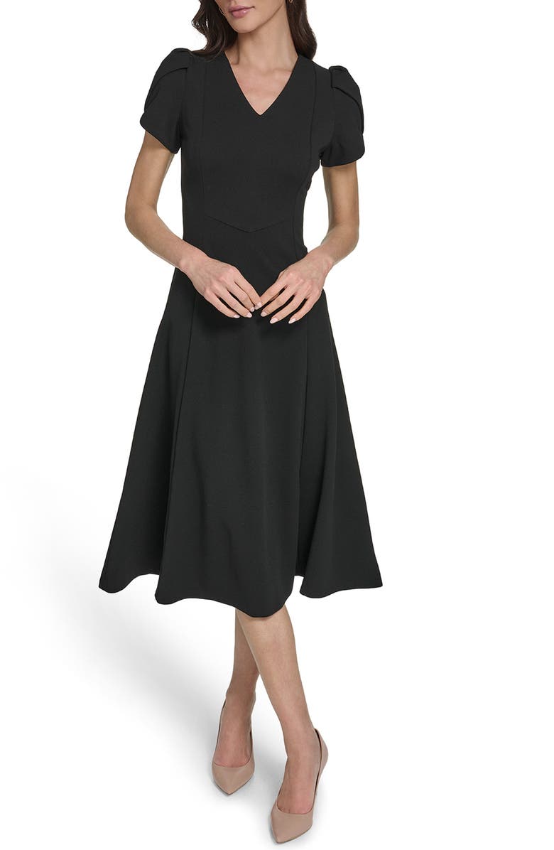 Calvin Klein Short Sleeve A-Line Midi Dress, Main, color, Black