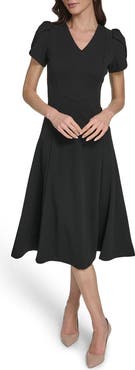 Calvin Klein Short Sleeve A-Line Midi Dress