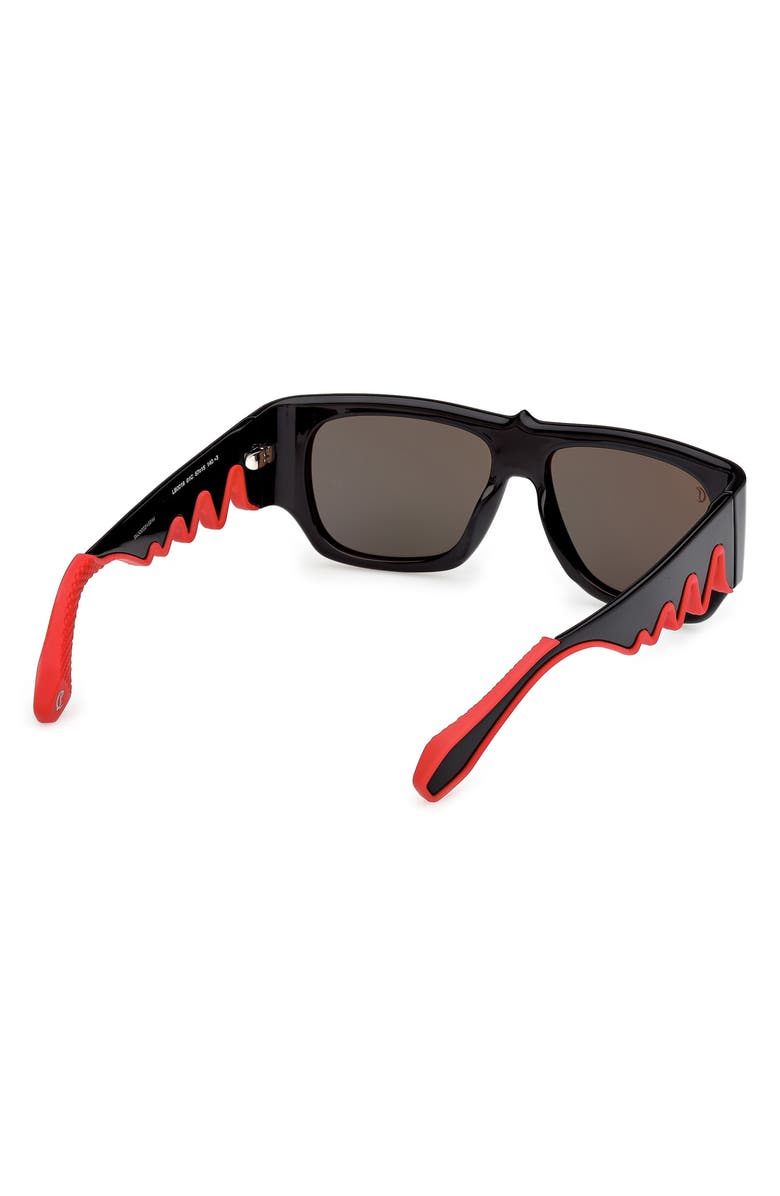 Christian Louboutin 57mm Loubishark Square Sunglasses, Alternate, color, Black/ Smoke Grey/ Red Flash