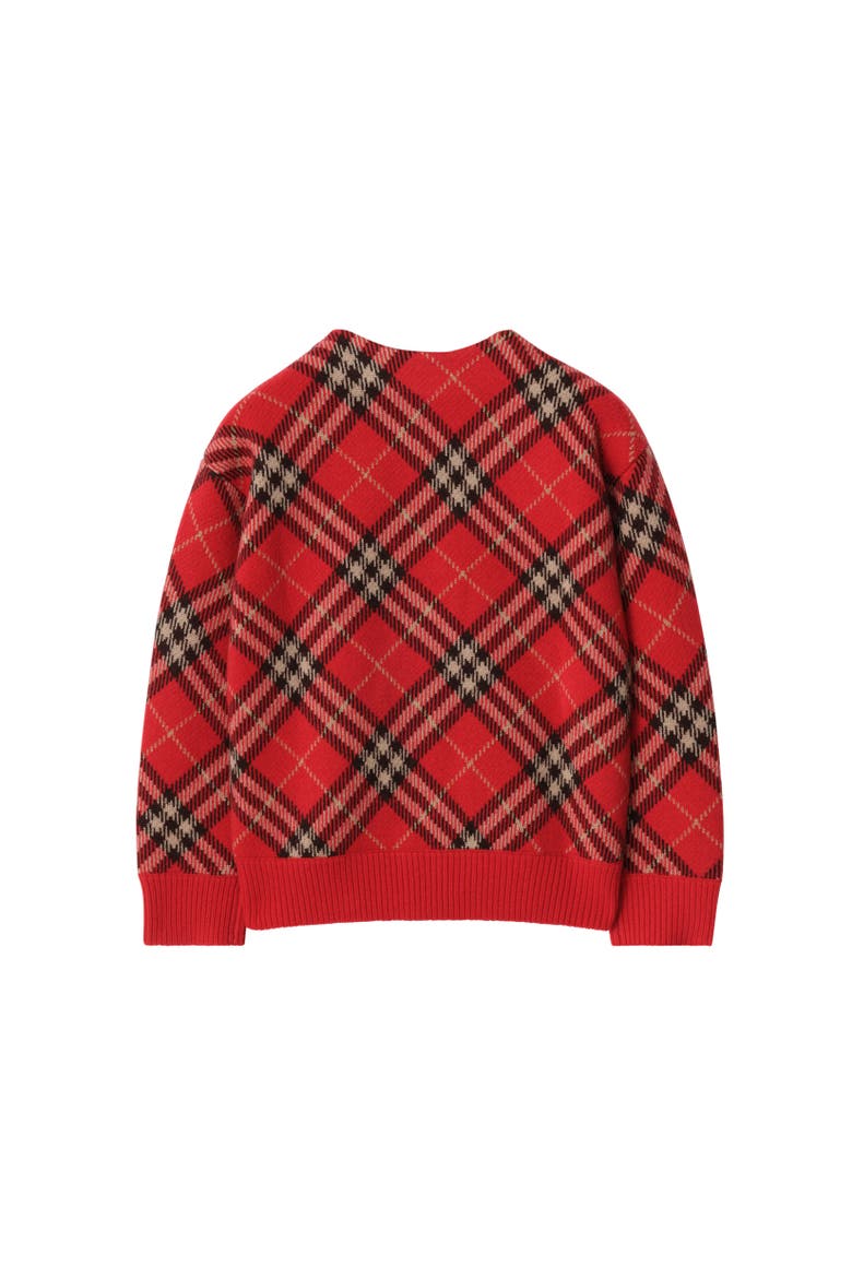 Check Wool Cardigan, Alternate, color, Crayon red
