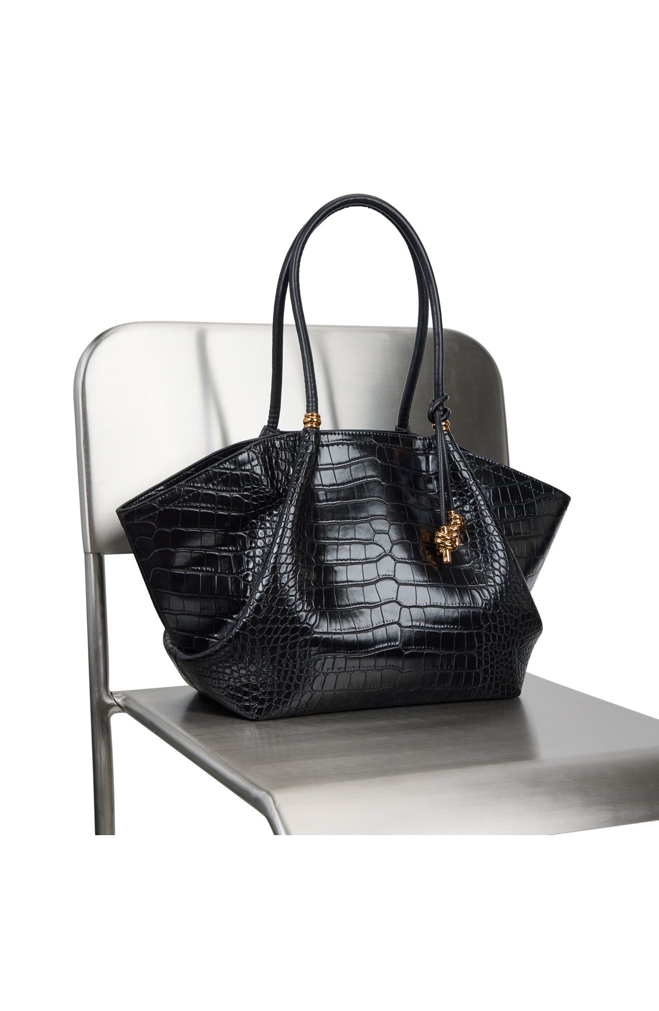 Braelyneex Croc Embossed Faux Leather Tote, Alternate, color, BLACK OVERFLOW