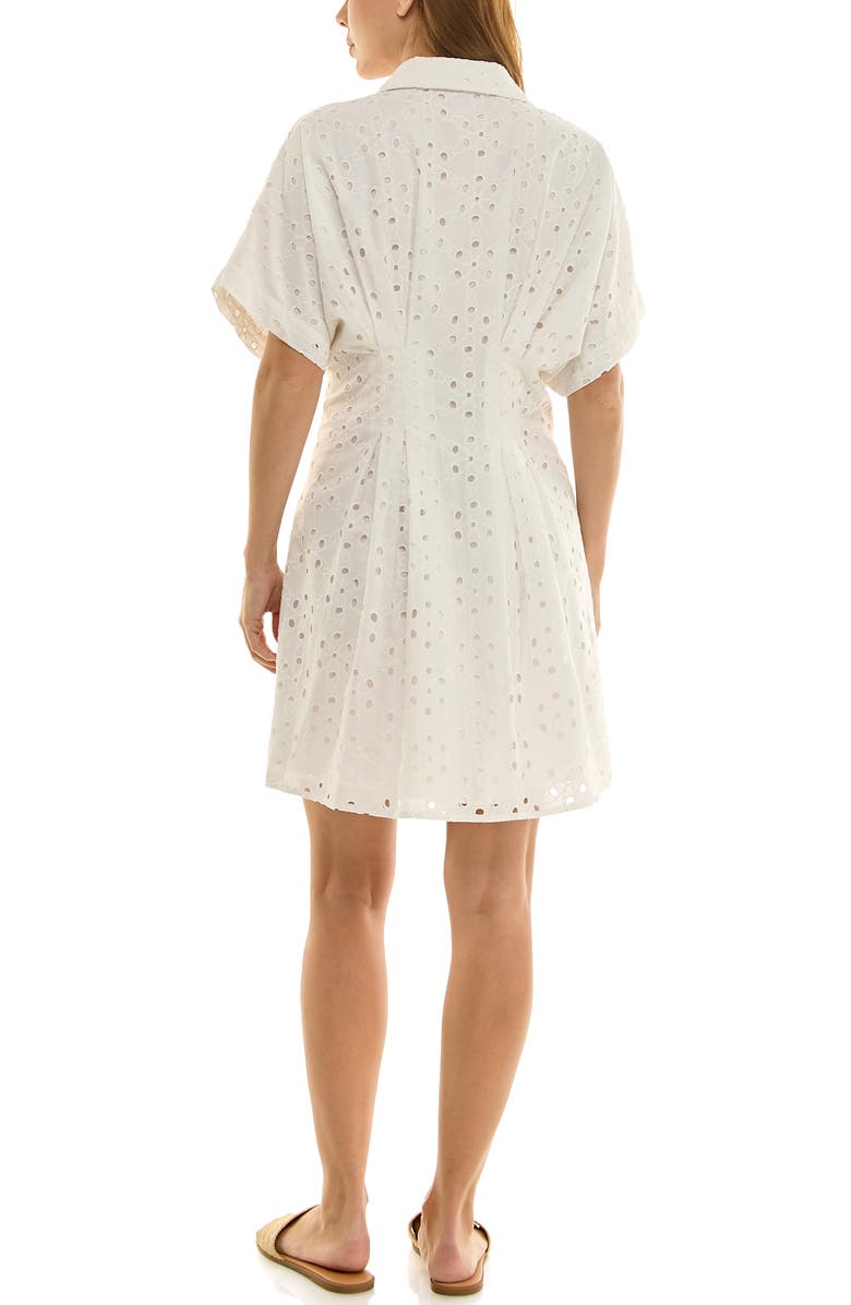 Nicole Miller Cotton Broderie Anglaise Mini Shirtdress, Alternate, color, Brilliant White
