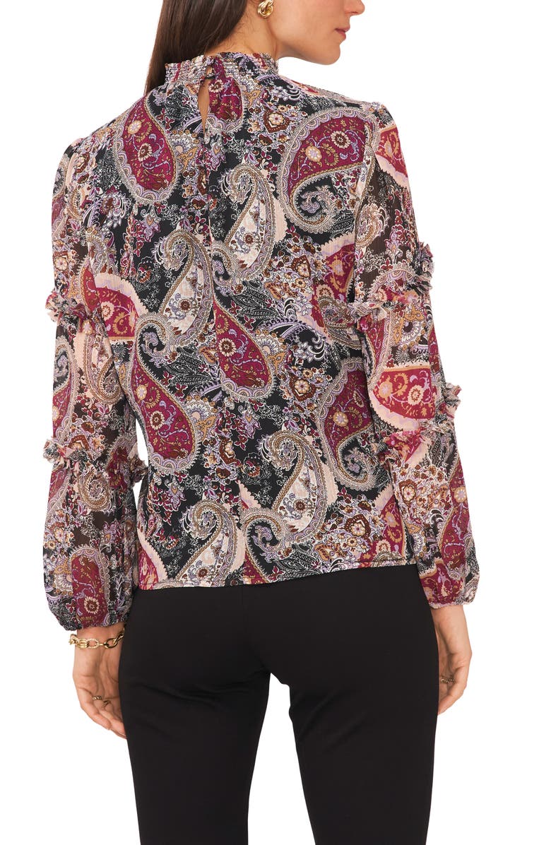 Chaus Paisley Ruffle Sleeve Mock Neck Blouse, Alternate, color, 