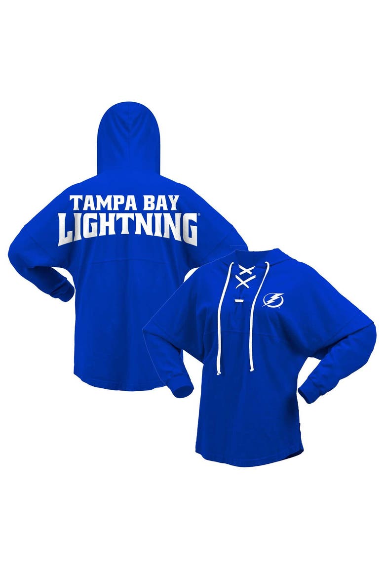 Women's Fanatics Branded Blue Tampa Bay Lightning Jersey Lace-Up V-Neck Long Sleeve Hoodie T-Shirt, Main, color, Blue