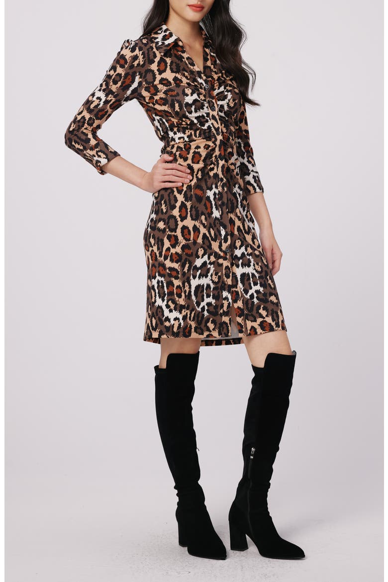 Sheska Animal Print Ruched Shirtdress, Alternate, color, JUNGLE CAT SM
