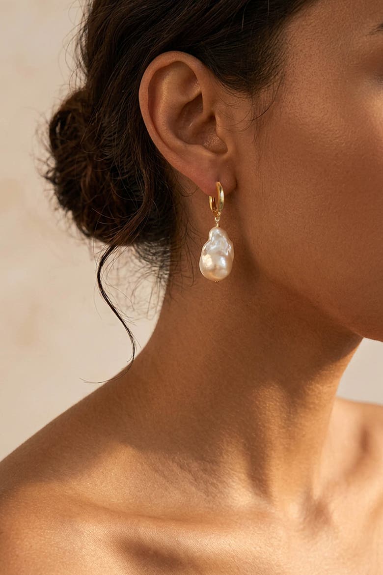 Baroque Pearl Huggies 18k On Sterling, Alternate, color, Gold