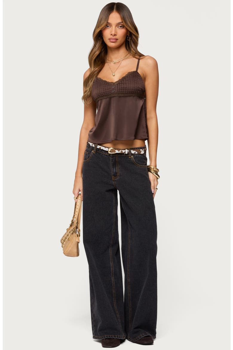 Blanca Lace Trim Satin Camisole, Alternate, color, BROWN