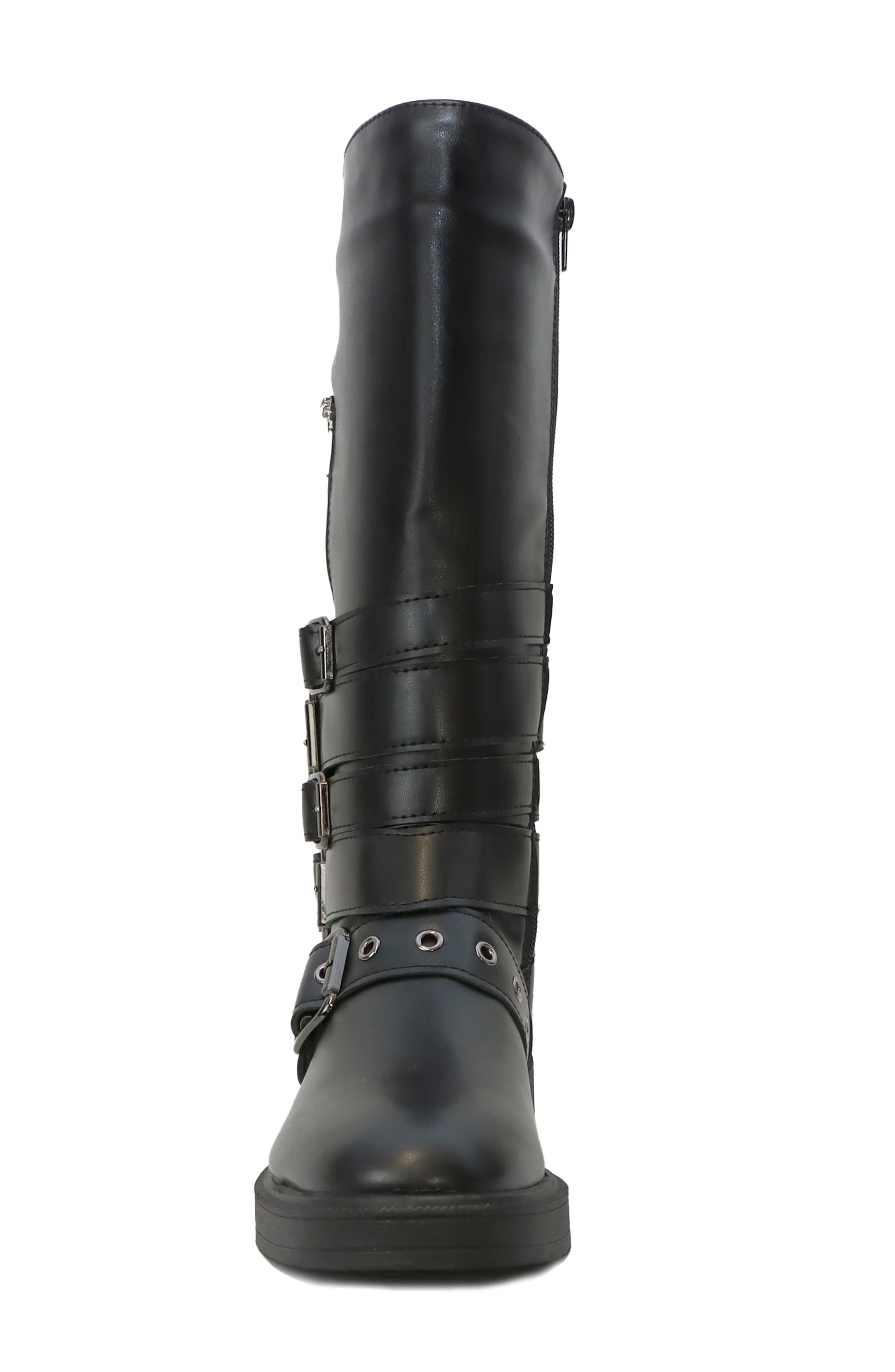 Rhina Knee High Faux Leather Motor Boot, Alternate, color, BLACK