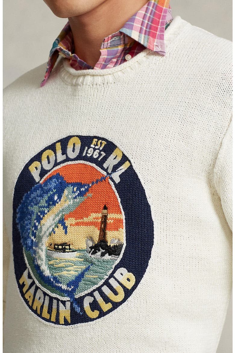 Cotton & Linen Graphic Crewneck Sweater, Alternate, color, CREAM MULTI