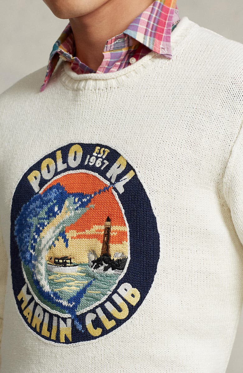 Polo Ralph Lauren Cotton & Linen Graphic Crewneck Sweater, Alternate, color, Cream Multi