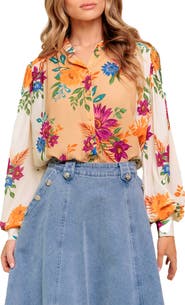 FLYING TOMATO Floral Long Sleeve Button-Up Shirt