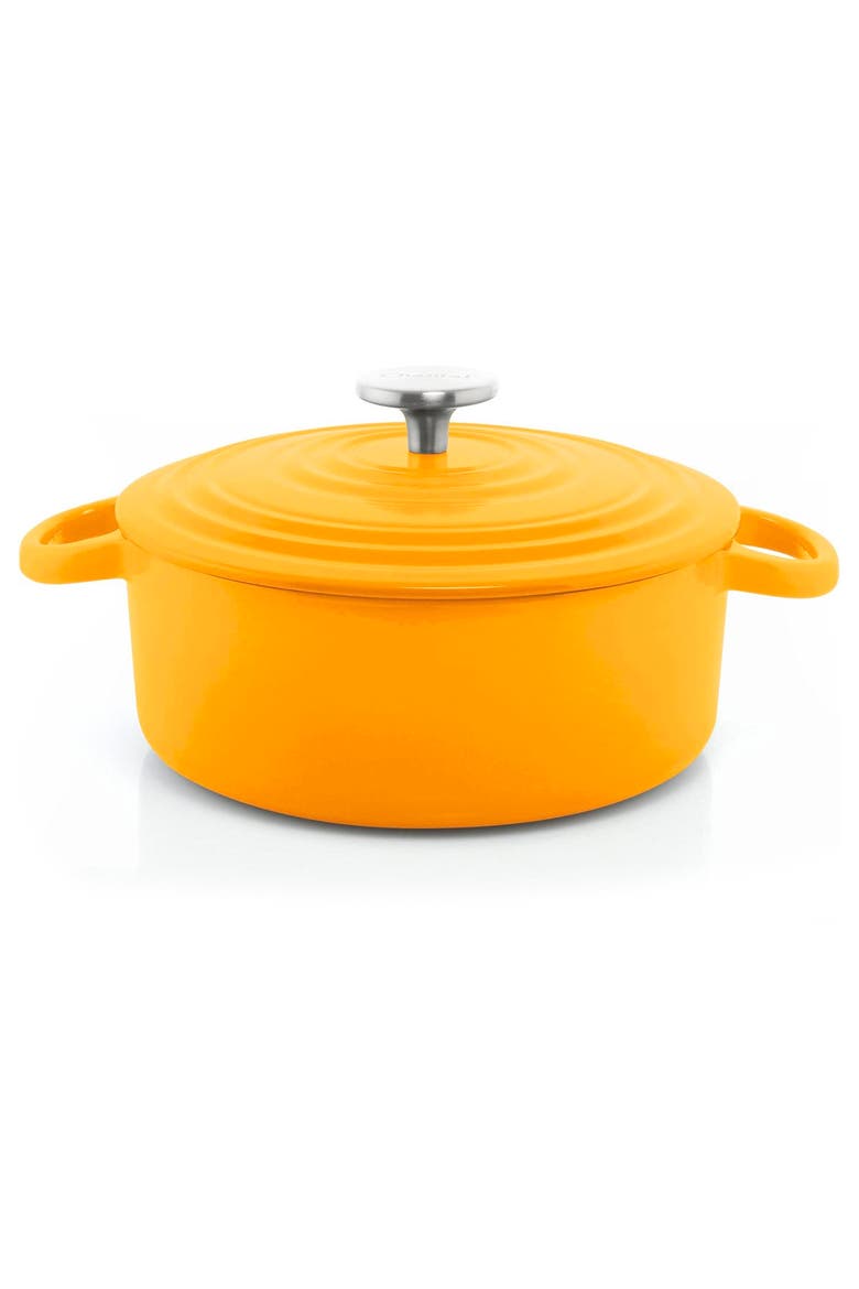 3 Qt Round Cast Iron Dutch Oven, Main, color, Marigold