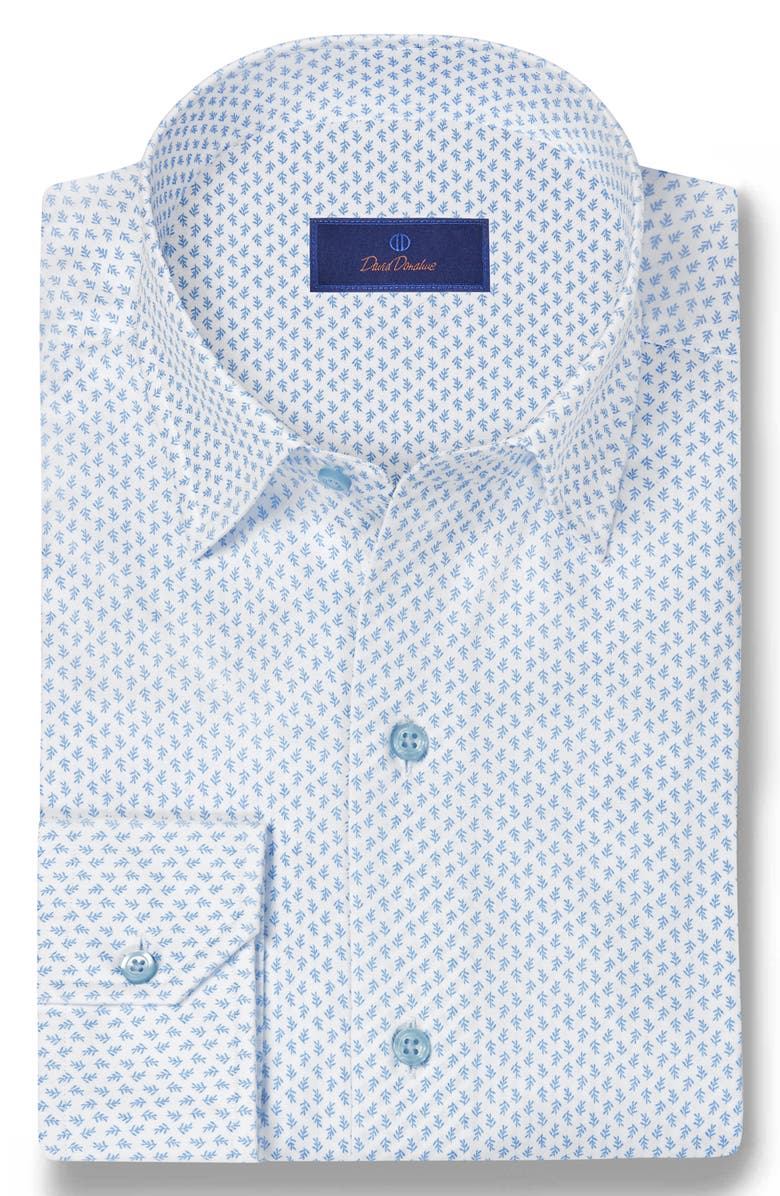 David Donahue Neat Print Sport Shirt, Alternate, color, White/ Sky