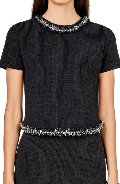 Endless Rose Jewel Trim Short Sleeve Sweater In Black