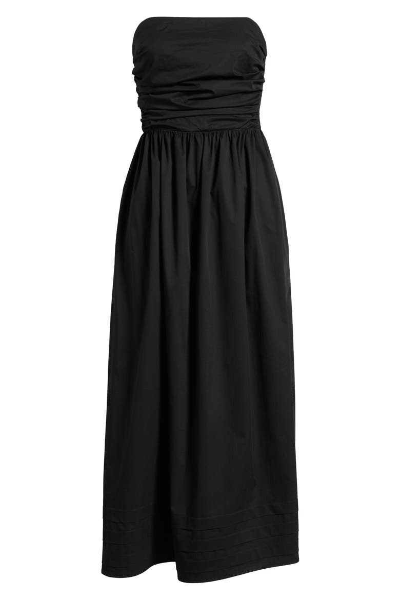 Joey Strapless Midi Dress, Alternate, color, BLACK