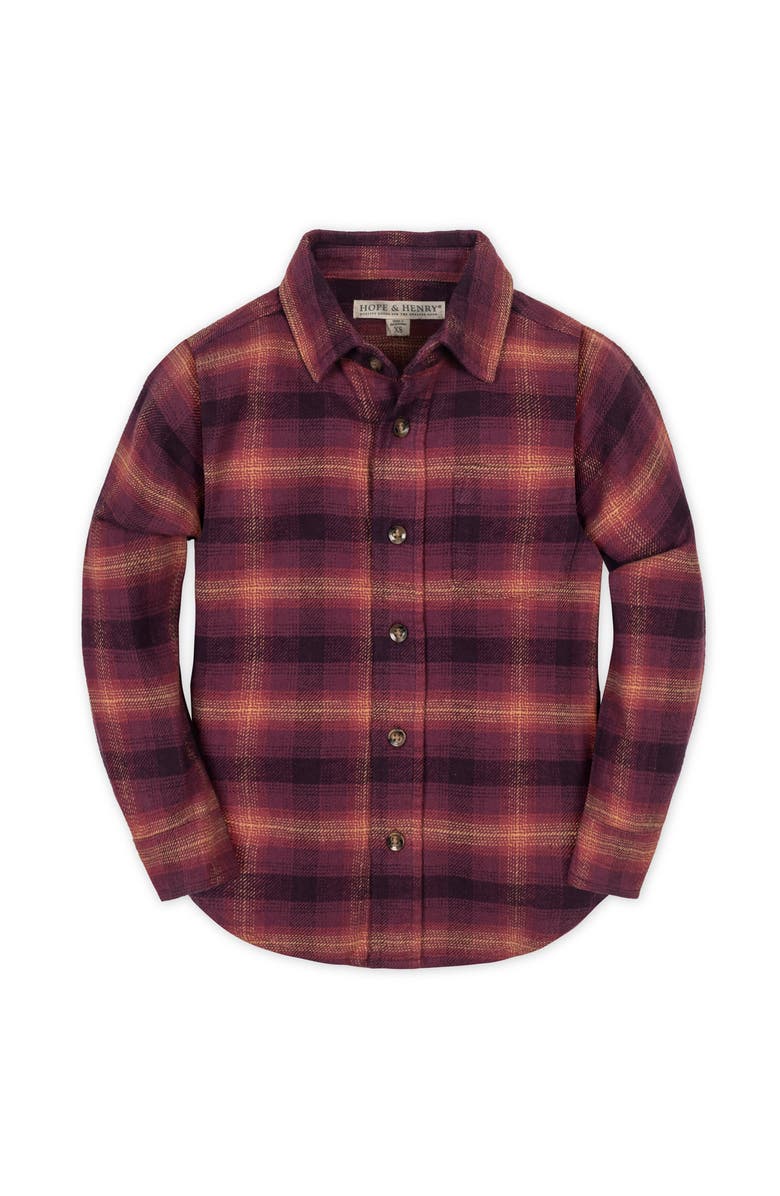 Hope & Henry Kids' Organic Long Sleeve Flannel Button Down Shirt, Main, color, Sugar Plum Plaid