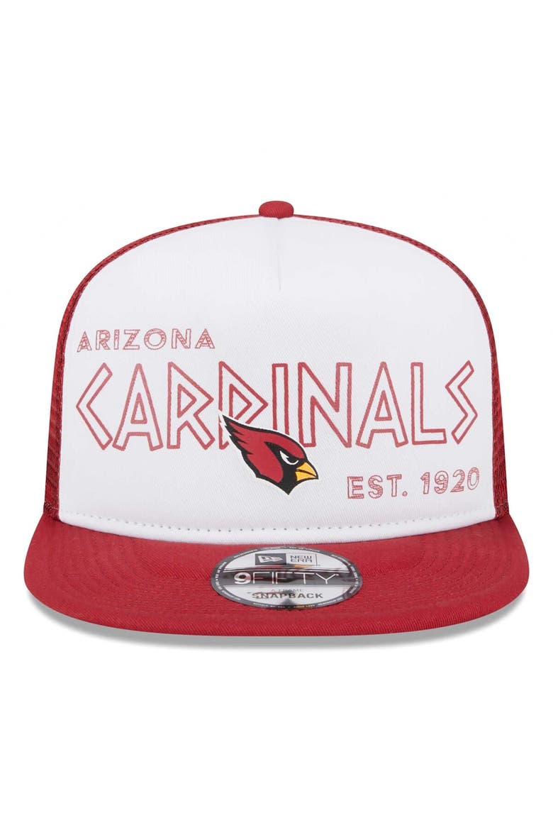 Men's New Era White/Cardinal Arizona Cardinals Banger 9FIFTY Trucker Snapback Hat, Alternate, color, White