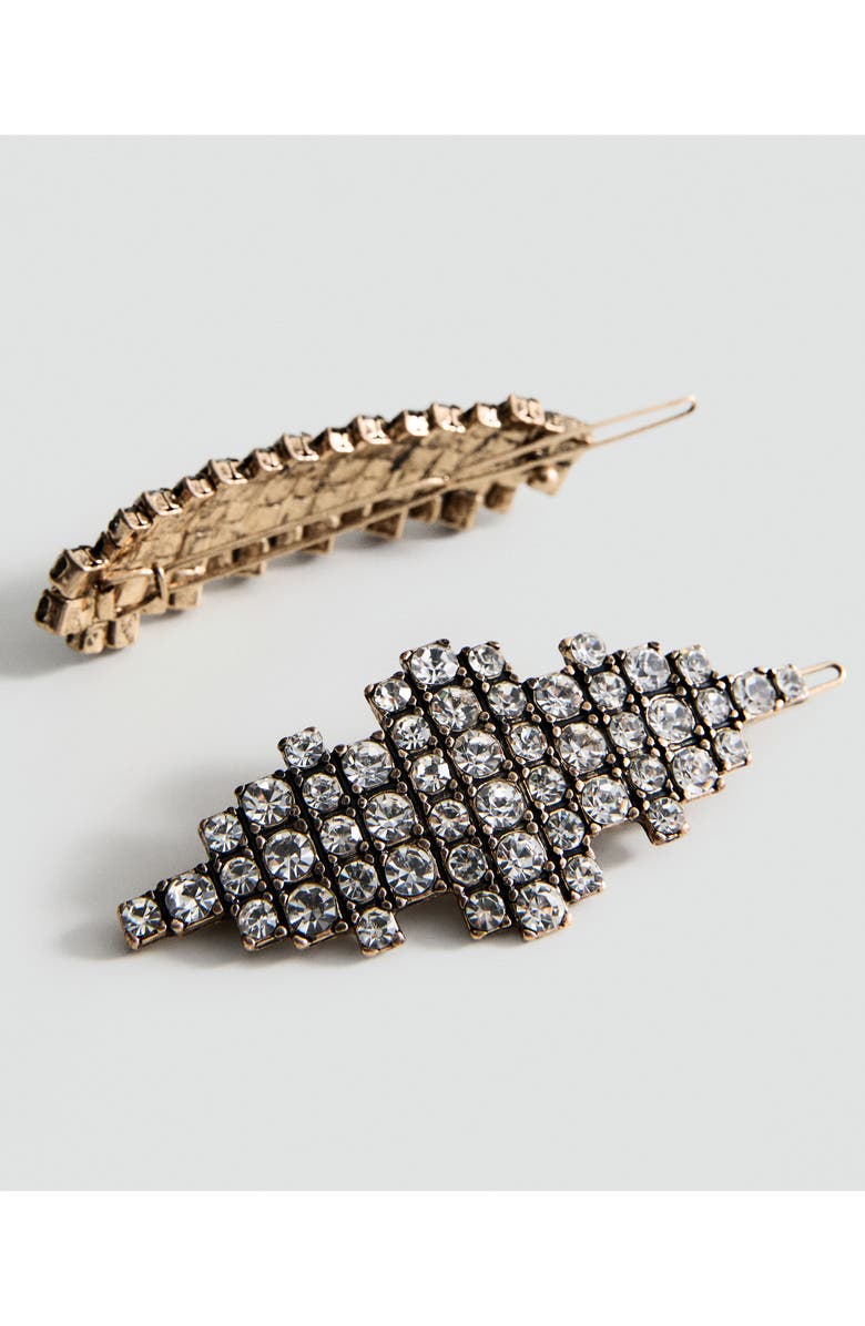 MANGO Set of 2 Crystal Hair Barretts, Alternate, color, Silver