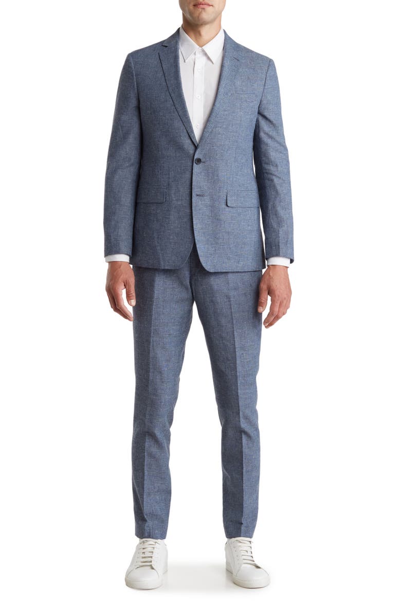 Plaid Linen Blend Suit, Main, color, NAVY
