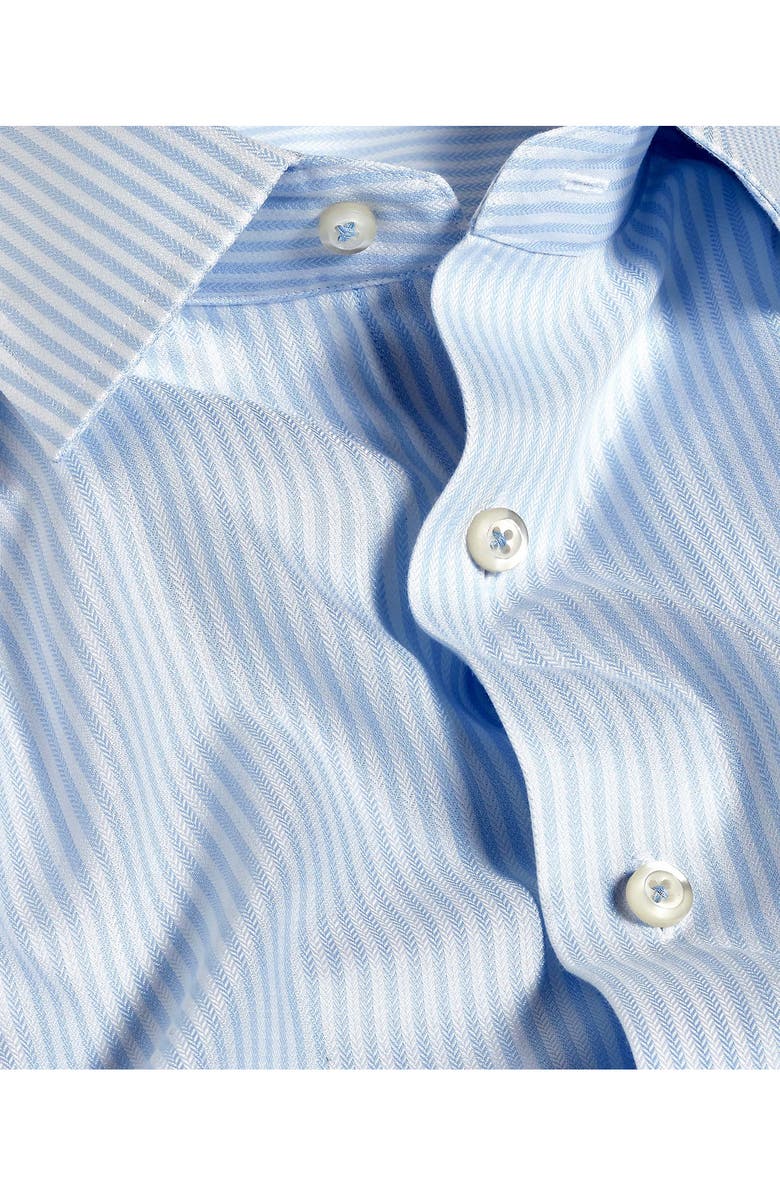 David Donahue Trim Fit Stripe Cotton & Silk Herringbone Dress Shirt, Alternate, color, White/ Sky