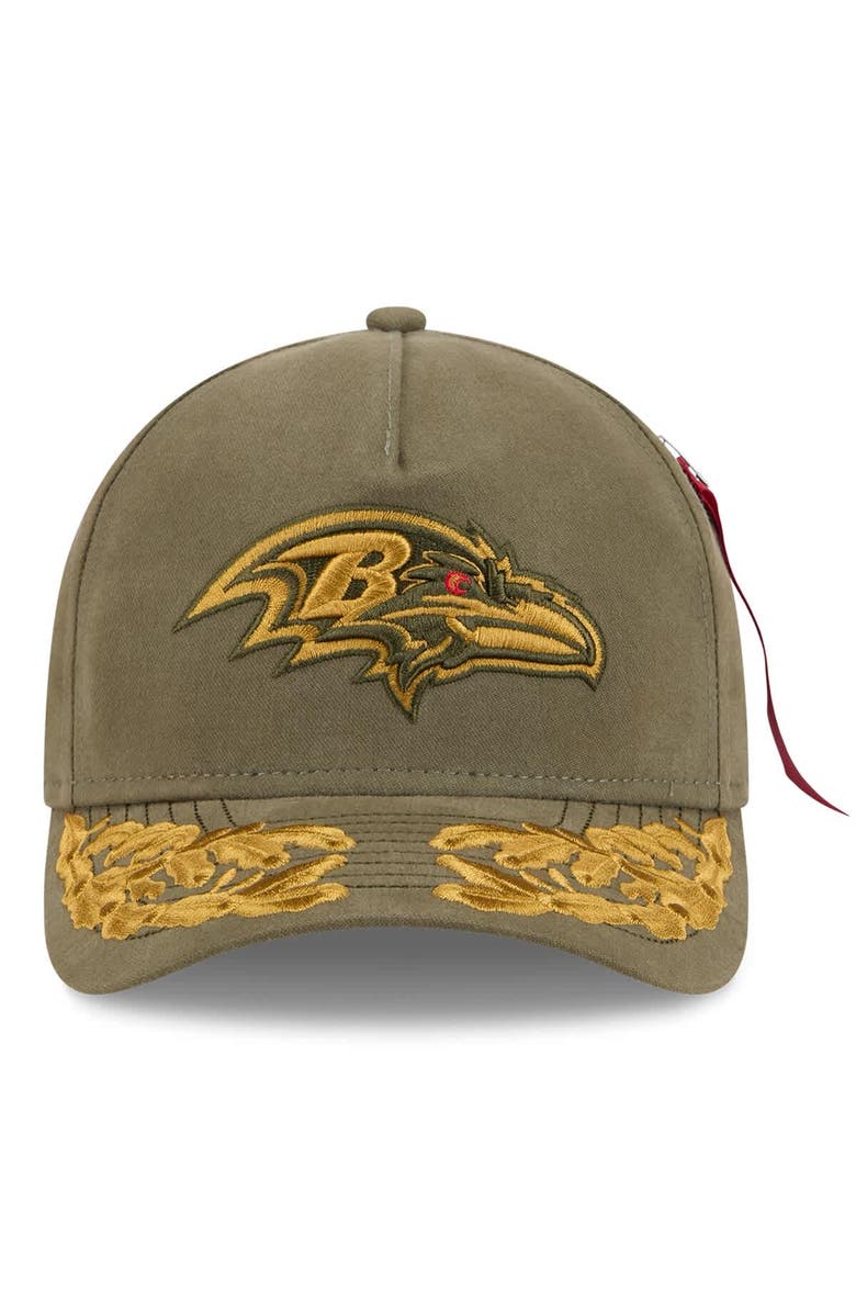 New Era x Alpha Industries Men's New Era x Alpha Industries  Olive Baltimore Ravens A-Frame 9FORTY Adjustable Hat, Alternate, color, Olive