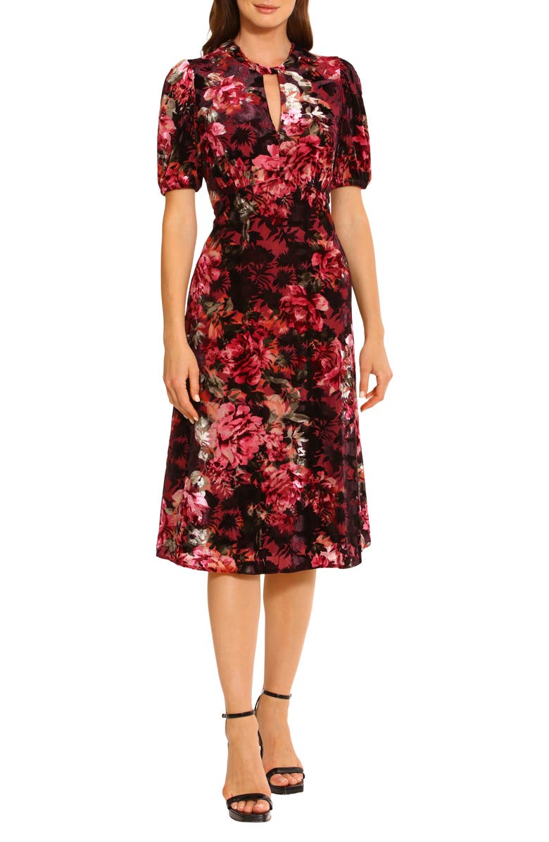 Maggy London Floral Velvet Midi Dress, Main, color,
