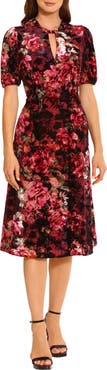 Maggy London Floral Velvet Midi Dress
