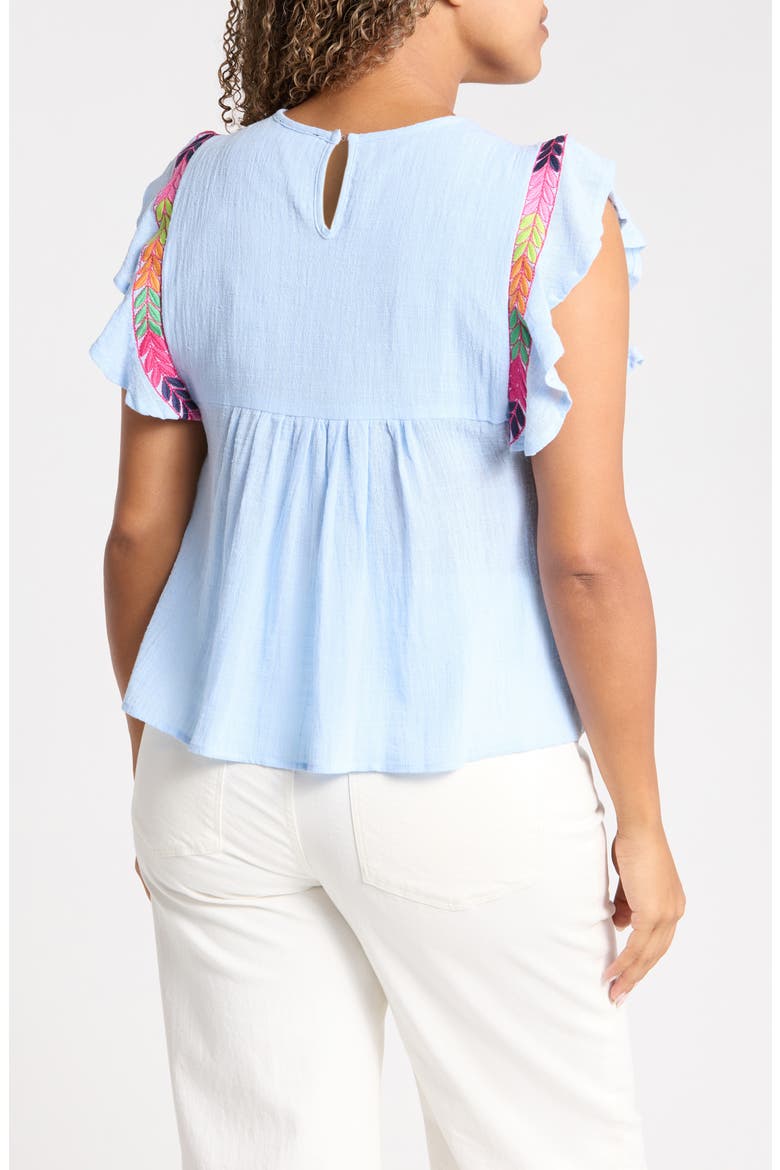 Embroidered Flutter Top, Alternate, color, BLUE
