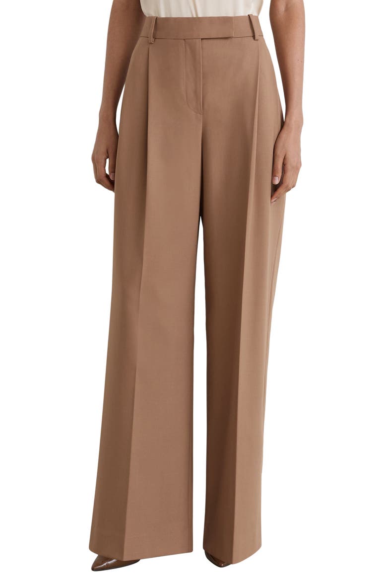 Luna Pleated Wide Leg Wool Blend Trousers, Alternate, color, CAMEL