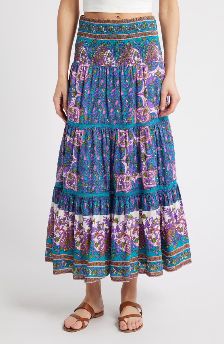 ALICIA BELL Mandy Cotton & Silk Maxi Cover-Up Skirt, Main, color, Purple Brown Print