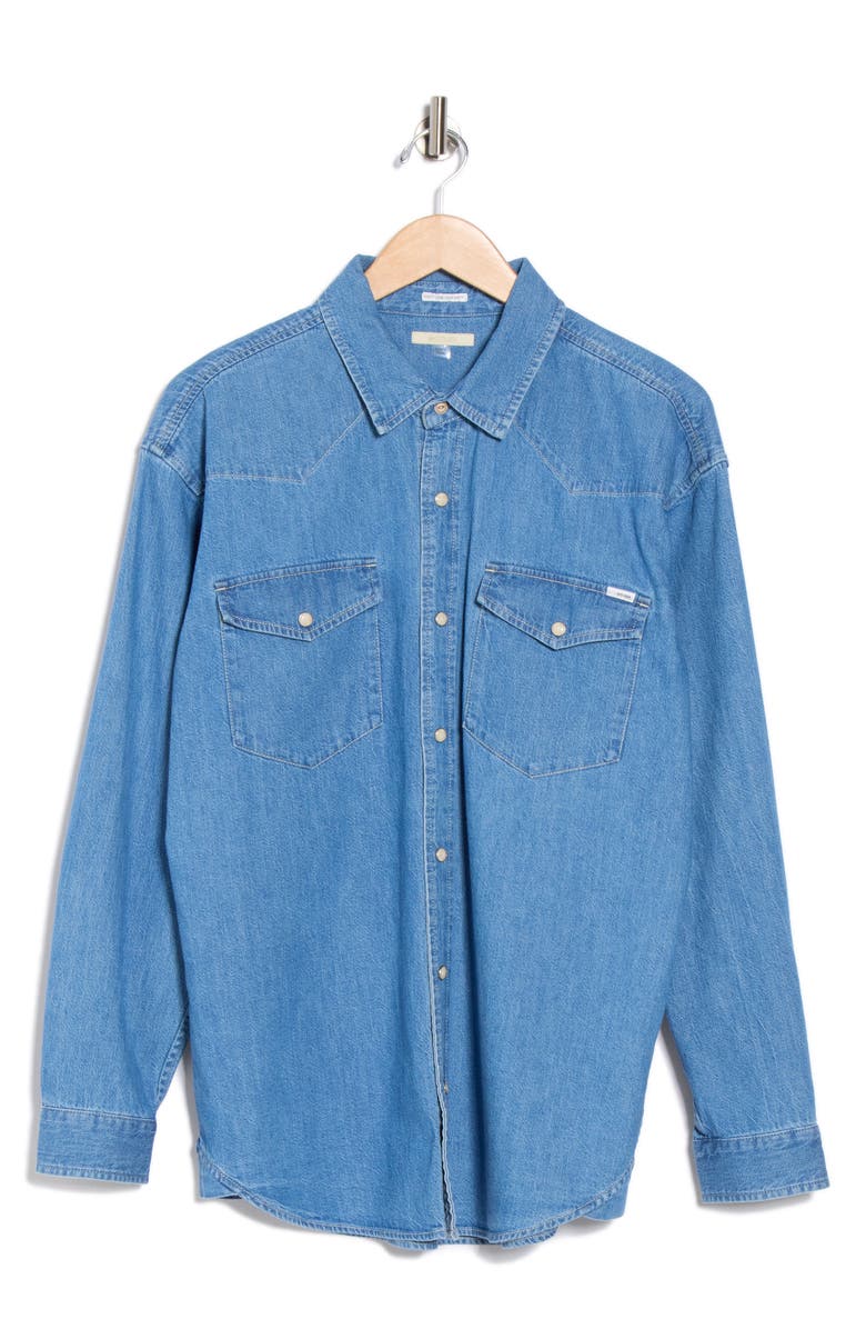 MOTHER The Exes & Ohs Embroidered Denim Western Shirt, Alternate, color, Playing For Keeps
