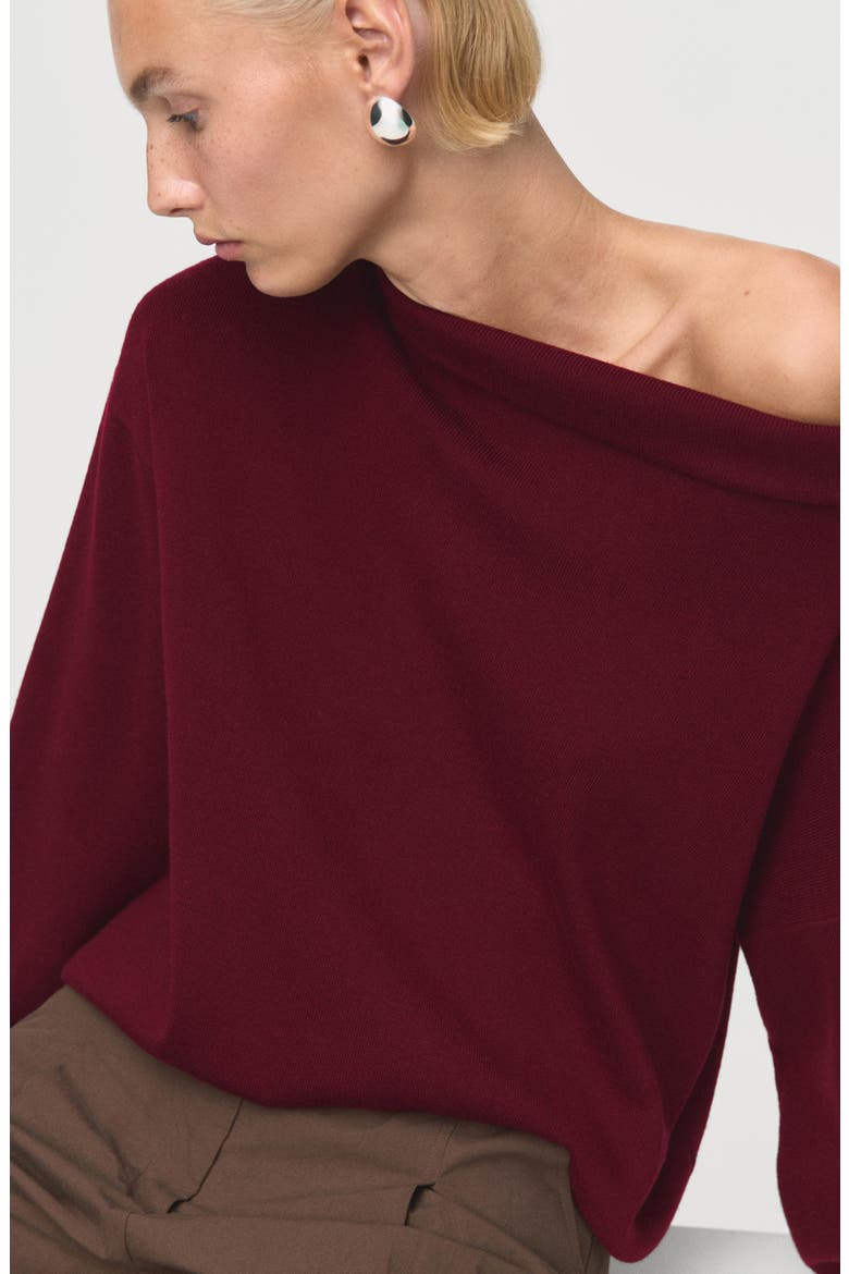 Ruched Off the Shoulder Sweater, Alternate, color, MAROON