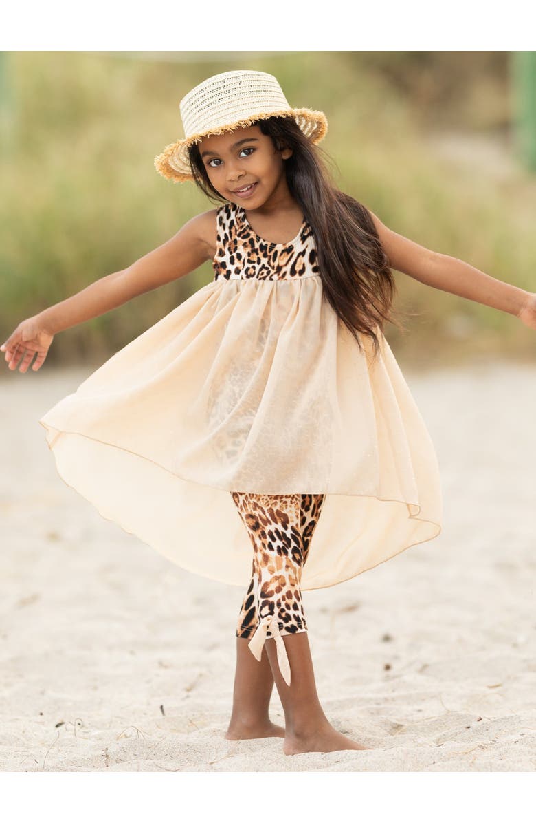 Mia Belle Girls Girls Fierce Confidence Hi-Lo Tunic and Leopard Legging Set, Alternate, color, Beige