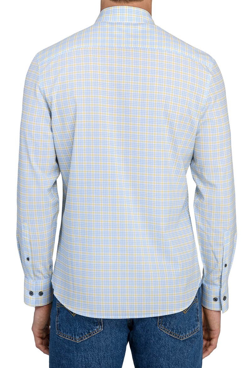 Houndstooth Plaid Stretch Button-Up Shirt, Alternate, color, NAVY/ YELLOW