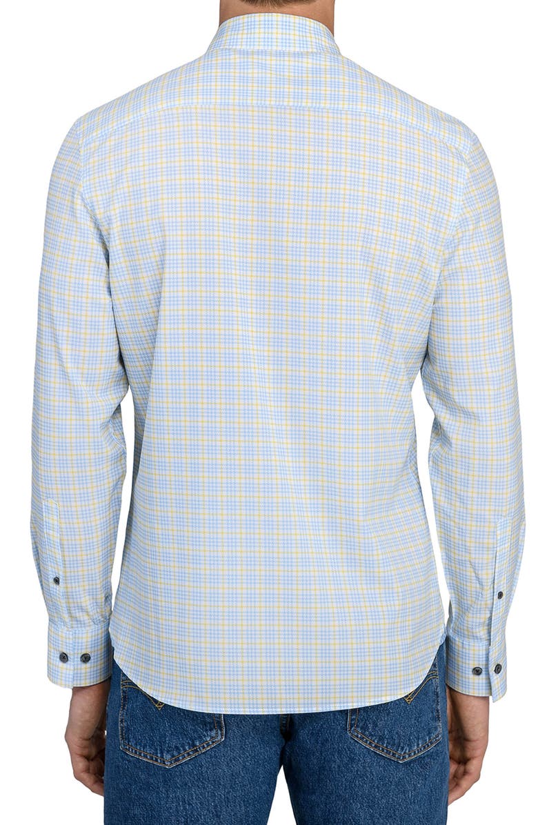 CONSTRUCT Houndstooth Plaid Stretch Button-Up Shirt, Alternate, color, Navy/ Yellow