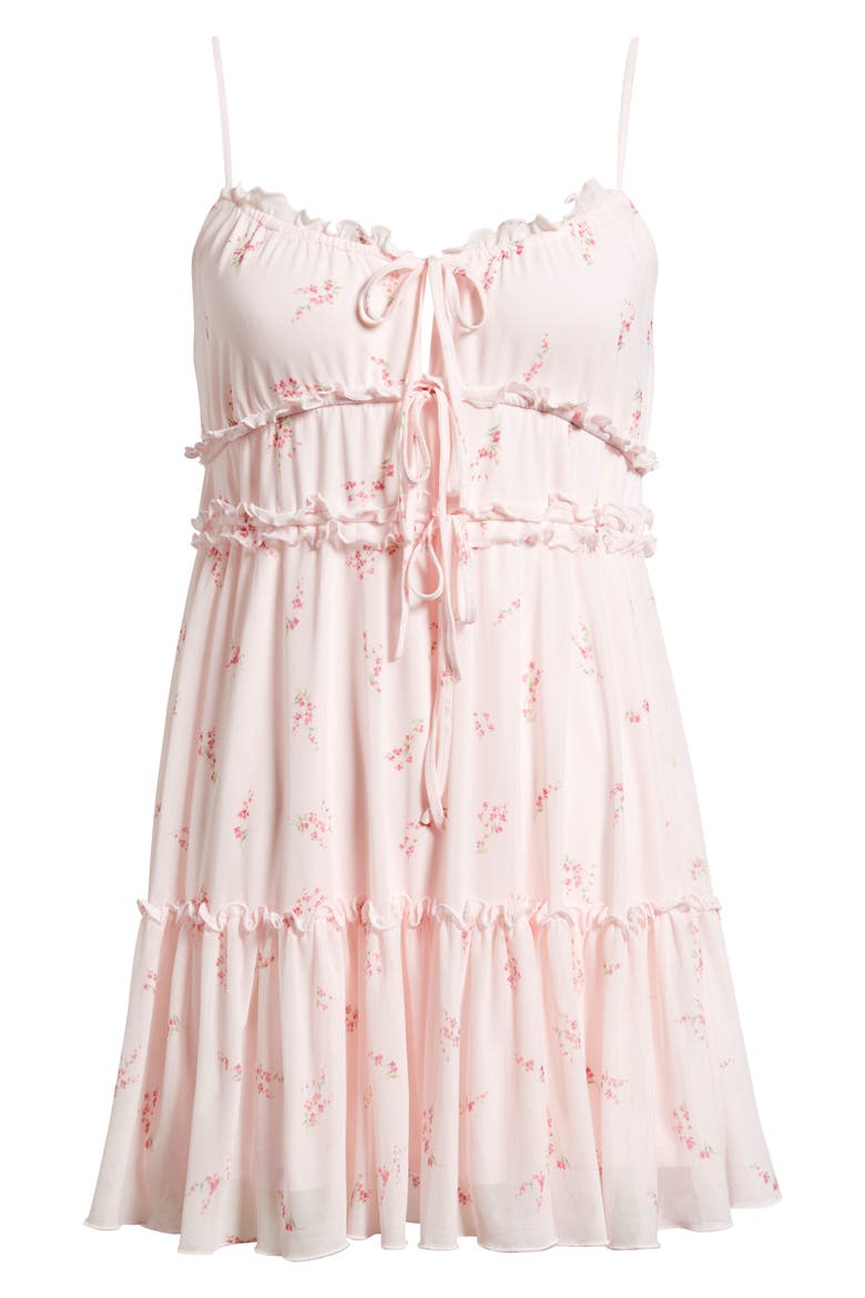 Ruffle Tie Front Tiered Mini Sundress, Alternate, color, PINK CHERIE BLOSSOM