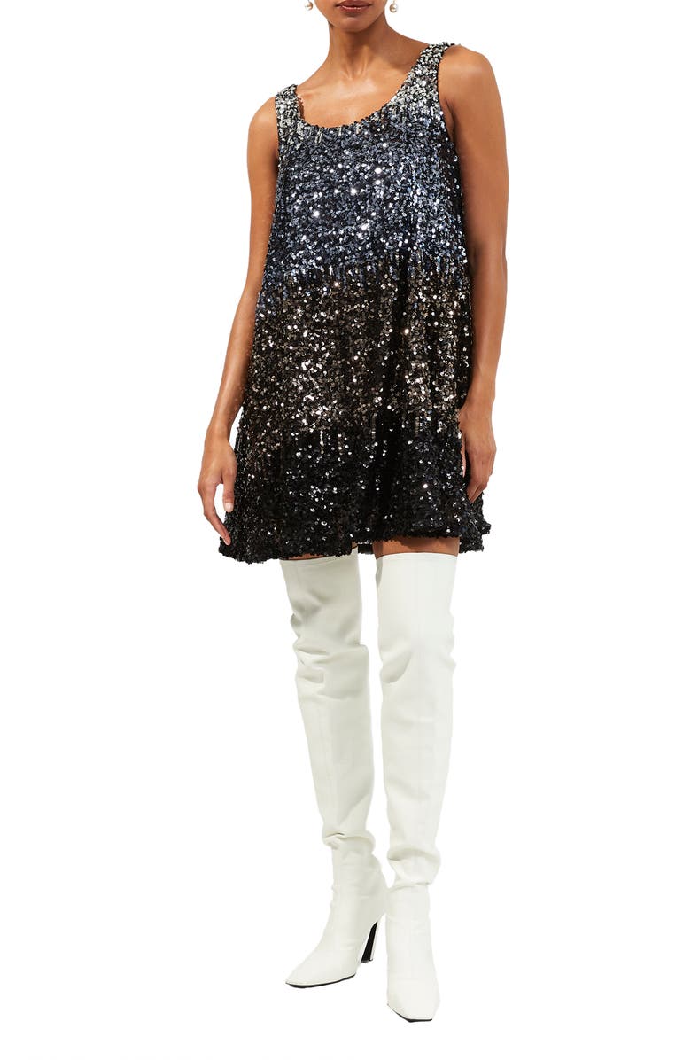 French Connection Estari Sequin Ombré Sleeveless Swing Dress, Main, color, 