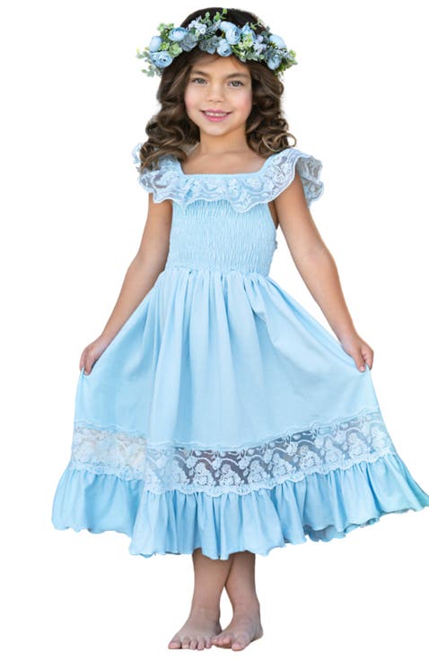 Girls Baby Blue Spring Chic Lace Maxi Dress (Toddler, Little Kid & Big Kid)