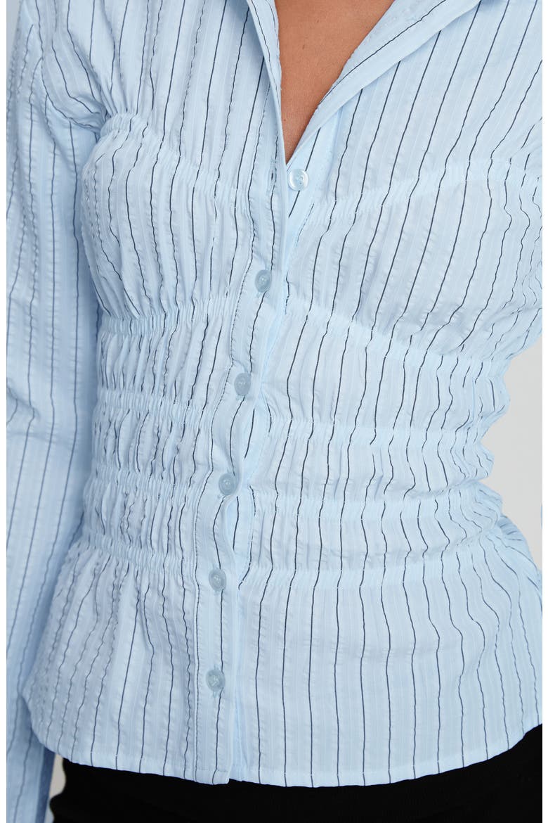 Lisel Stripe Shirred Button-Up Shirt, Alternate, color, STRIPE