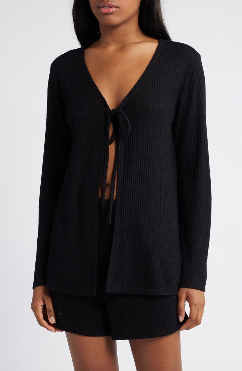 Open Edit Textured Waffle Knit Pajamas, Main, color, Black