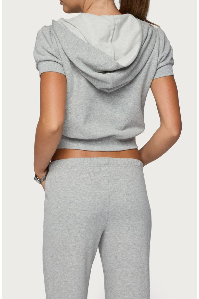 Rachel Short Sleeve Zip Hoodie, Alternate, color, GRAY-MELANGE