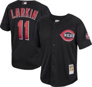 Mitchell & Ness Men's Mitchell & Ness Barry Larkin Black Cincinnati Reds Cooperstown Collection Mesh Batting Practice Button-Up Jersey