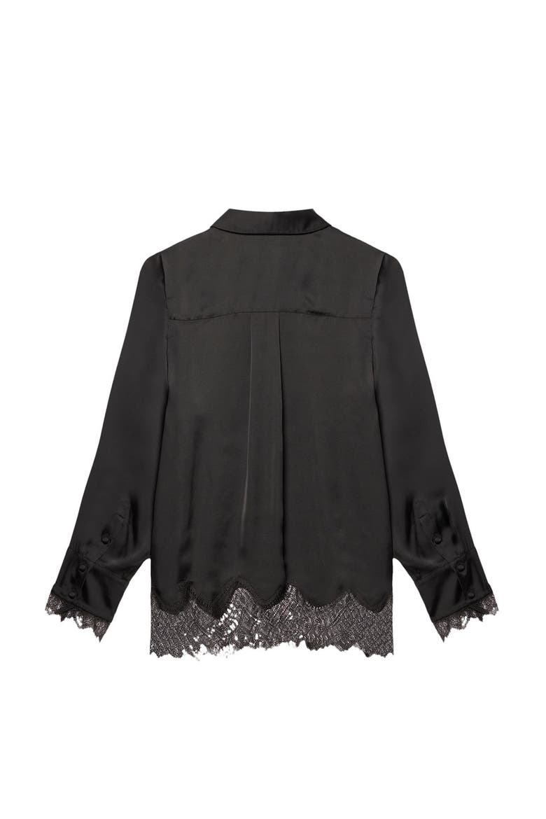 Satin Lace Trim Shirt, Alternate, color, Black