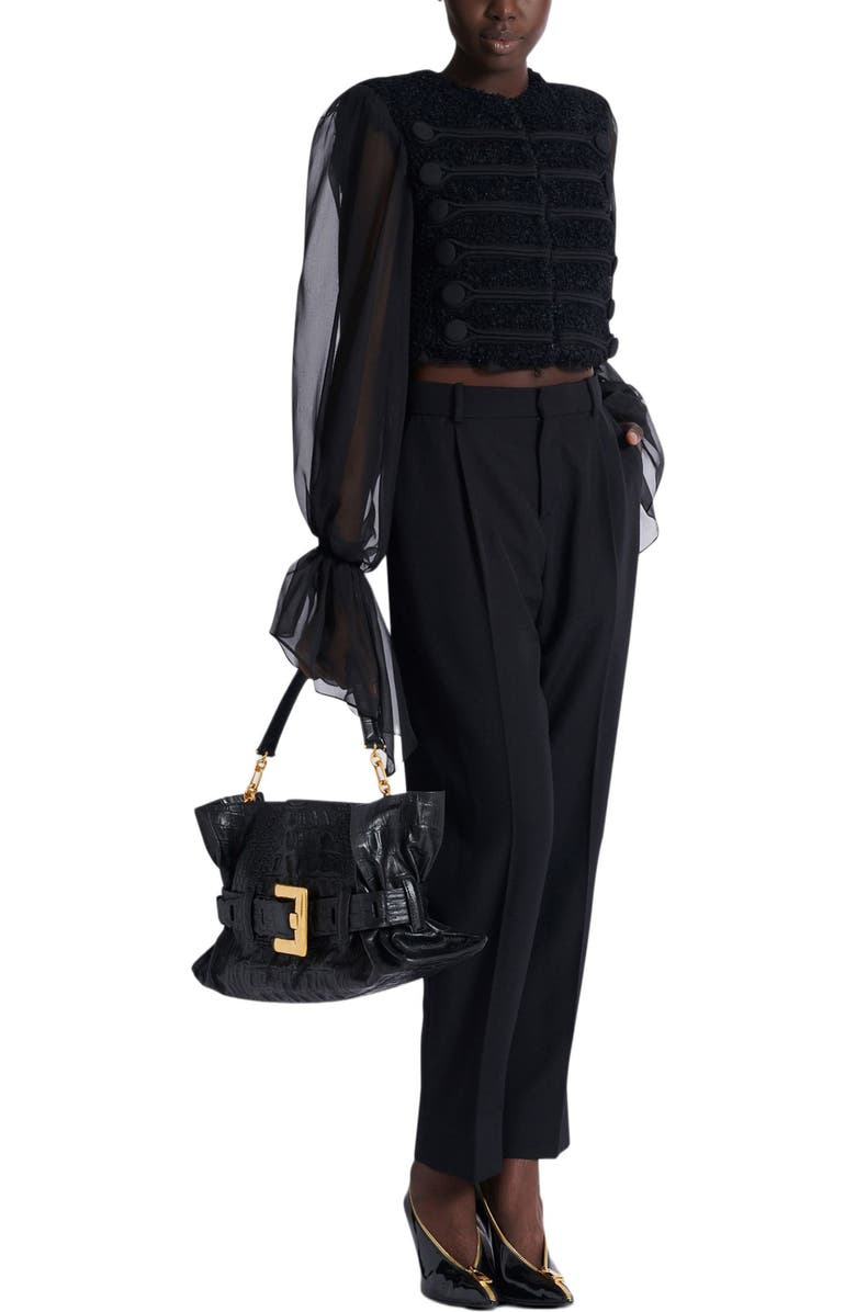 Balmain Medium Anthem bag in embossed crocodile-print calfskin, Alternate, color,